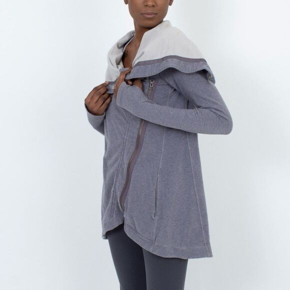 Lululemon ‘Method Wrap’ Gray Cowl Neck Asymmetrical Zip Up Jacket - Picture 3 of 10